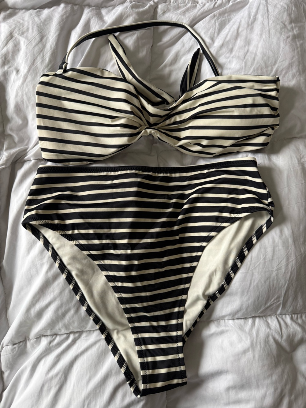 Victoria's Secret Black and White Striped High-Waist Bikini Set